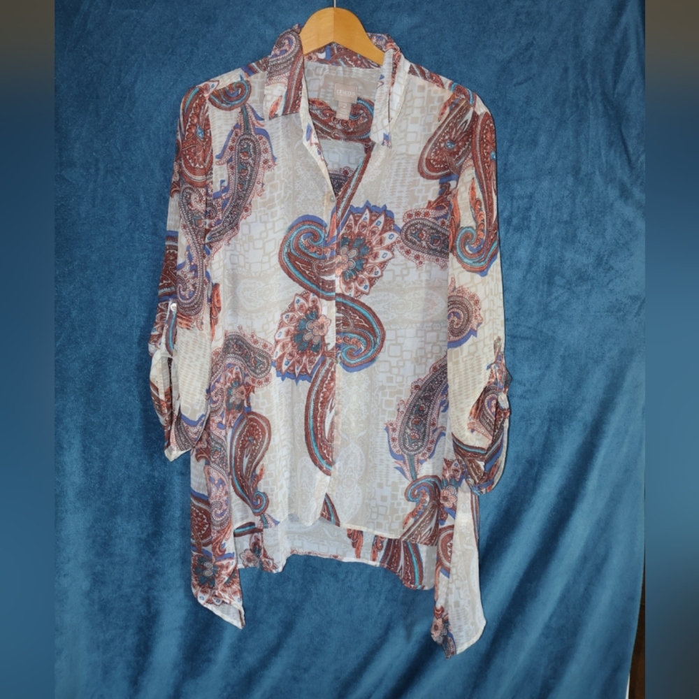 Chico's Paisley Button Down Shirt in Blue and Brown